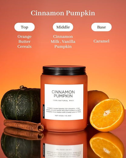 M&SENSE Ceylon Cinnamon Pumpkin Scented Candles, Soy Natural Candles 110 Hours Long Lasting Slow Burning Candle for Easter Holiday Gifts