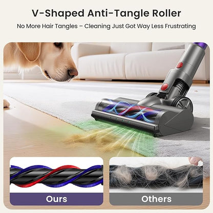Xlife 550W Cordless Vacuum Cleaner 48KPa Powerful Suction, Long Runtime, Green Light Dust Detection, Adjustable Stick, Tangle-Free Brush for Pet Hair/Carpet/Hardwood Floors-P12