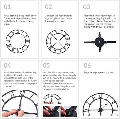 Oversized 48 inch Wall Clock for Living Room Decor – Extra Large Silent Non-Ticking Modern Farmhouse Wall Clock, Decorative Metal Roman Numeral Clock, Black