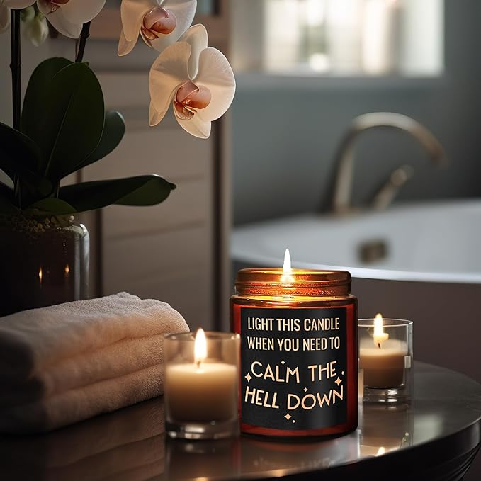 Calming Candles - Funny Relaxing Gift for Her - Calm Down, Relax Gifts for Women Men - Birthday Gift for Friend Coworker Bestie Sister - Aromatherapy, Anxiety Stress Relief Soy Jar Candle
