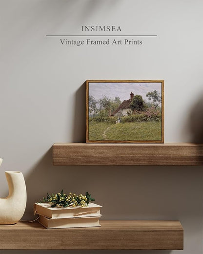 InSimSea Framed Canvas Wall Art Vintage Decor, Classical Landscape Watercolour Painting Canvas Prints Rustic Room Wall Decor Living Room Badroom Farmhouse Bathroom Decorations, 8"x10"