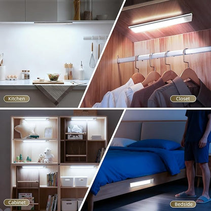 16inch Under Cabinet Lighting, 4 Pack Rechargeable Motion Sensor Light Indoor, Wireless Dimmable Magnetic Closet Lights, 68 LED Under Counter Lights for Kitchen, Wardrobe, Stairs, White Light