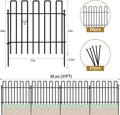 26 Panels No Dig Animal Barrier Fence, 13in(H) x 37ft(L) Garden Edging Border Fencing, Rustproof Metal Stakes Decorative Garden Fence, Dog Digging Defense Fencing Barrier for Outdoor, Yard, Patio