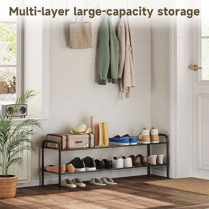 2-Tier Metal Shoe Rack, Free Standing Shoe Storage Rack for Entryway, Closet and Hallway (Black, 2-Tier-Long)