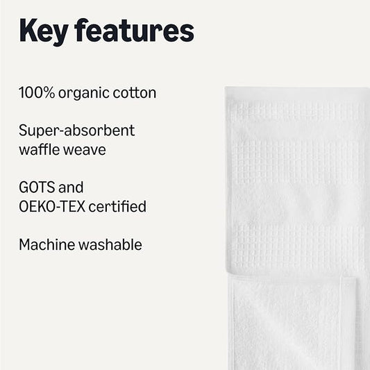 Amazon Basics Organic Cotton Waffle Kitchen Dish Cloths - Ultra Absorbent, Quick Drying, Lint-Free, 12 x1 2 inches, 6-Pack, White