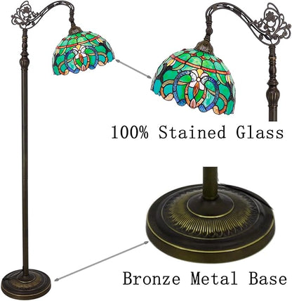 Tiffany Floor Lamp Stained Glass Lamp 18.88X12X67 Inch Angle Adjustable Arched Gooseneck Antique Reading Light (Green Brown Jewelry Baroque)