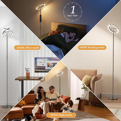 Floor Lamps for Living Room, 40W/2400LM LED Floor Lamp with Touch & Remote Control, 70" Tall Standing Lamp Stepless Dimmable, Modern Torchiere Corner Lamp for Bedroom, Office - Grey