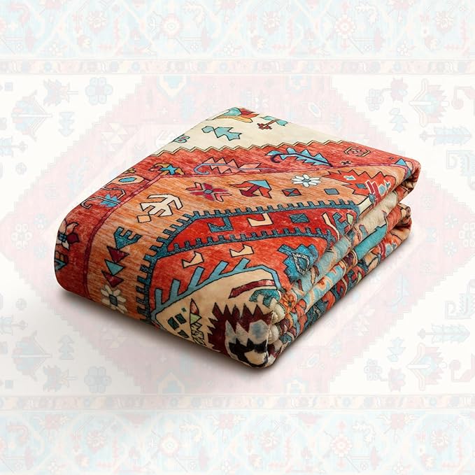 SERISSA Boho Area Rug 5x7 Orange, Washable Large Rugs for Living Room, Ultra Soft Non-Slip Bedroom Rug Print Distressed Vintage Tribal Farmhouse Carpet Rug for Dining Room Dorm Office Home Decor