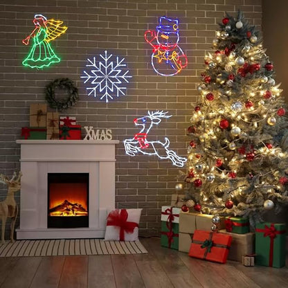 16" Christmas Window Silhouette Lights Decorations - 4 Pack Colour Lighted Angel ＆ Reindeer ＆ Snowflake ＆ Snowman for Holiday Wall Door Window Decorate