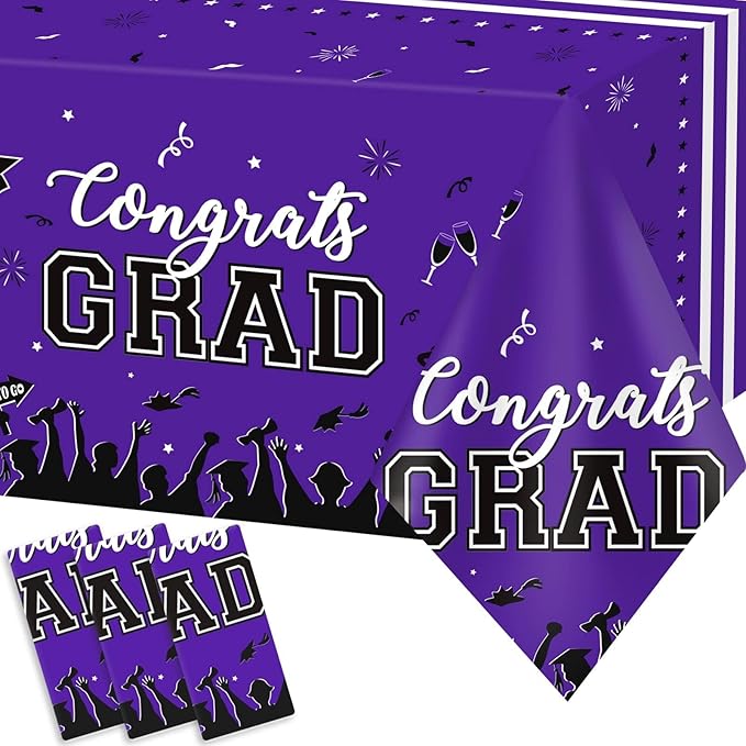 chiazllta Graduation Party Decorations Gongrats Grad Tablecover Graduation Tablecloths for 2025 Graduation Party Supplies Class of 2025 Party Supplies Large Size Plastic 54"x108" （Purple）