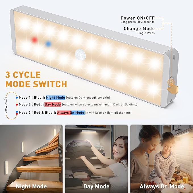 LED Closet Light with Charging Station, 5 Pcs Dimmer Rechargeable Motion Sensor Under Cabinet Lighting, Stick-Anywhere Night Safe Light Bar for Wardrobe,Kitchen-Warm