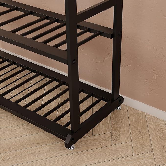 Heavy Duty Clothes Rack with Bottom Shelves & 6 side Hooks - Sturdy Metal Clothing Rack,Garment Racks for Hanging Clothes,can keep and organize your shoes and boxes in order