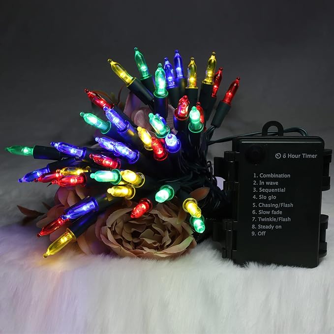 50LED Mini Lights,Green Wire,Waterproof Battery Case,Multi Functions,Timer,Multi
