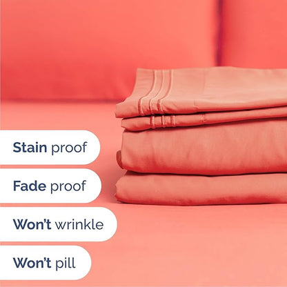 Cal King Size 4 Piece Sheet Set - Comfy Breathable & Cooling Bed Sheets Set - Hotel Luxury Bedding for Women, Men, Kids, Teens, Boys & Girls - Deep Pockets, Ultra-Soft, Wrinkle Free - Oeko-Tex - Coral