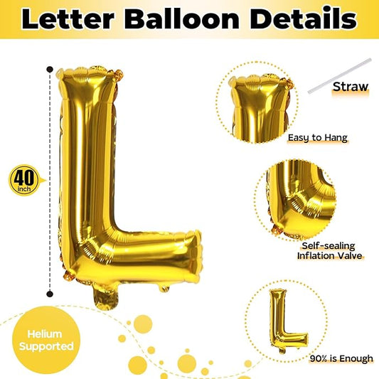 Custom Letters Balloon Gold, Large Helium Alphabet Name Balloon L Decor, 40 Inch Self Inflating Mylar Letter Foil Word Customize Balloons for Girls Women Birthday Anniversary Party Decoration Supplies