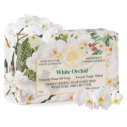 Wavertree & London White Orchid Scented Natural Soap Bar, 7oz Moisturizing French Triple Milled Soap Bar for Women & Men Enriched with Organic Shea Butter, Pure Bath & Body Soap (1 Bar)