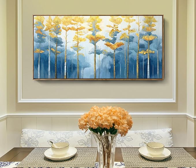 ARTZON Large Framed Canvas Wall Art for Living Room Modern Abstract Blue Yellow Tree Inspirational Art Print Forest Big Picture Horizontal Landscape Artwork Above Bed Decor Bedroom Office 48"x24"