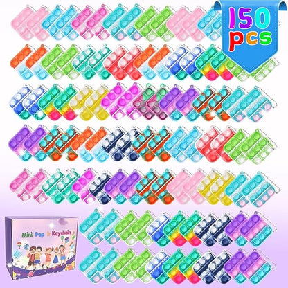 150 PCS Mini Pop Fidget Toys Bulk Party Favors, Silicone Squeeze Pop Bubble Keychain Fidget Sensory Toys for Kids, Easter Party Bag Fillers