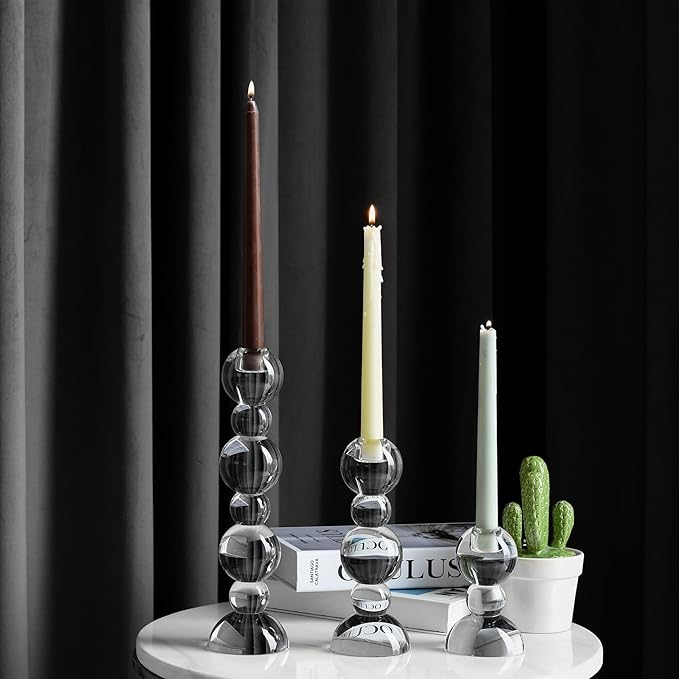 Kitcom Crystal Taper Candle Holders Bubble Designed Hand Cut Crystal Candlestick Holders Wedding Banquet Decorations Pack of 3, Comes with Gift Box