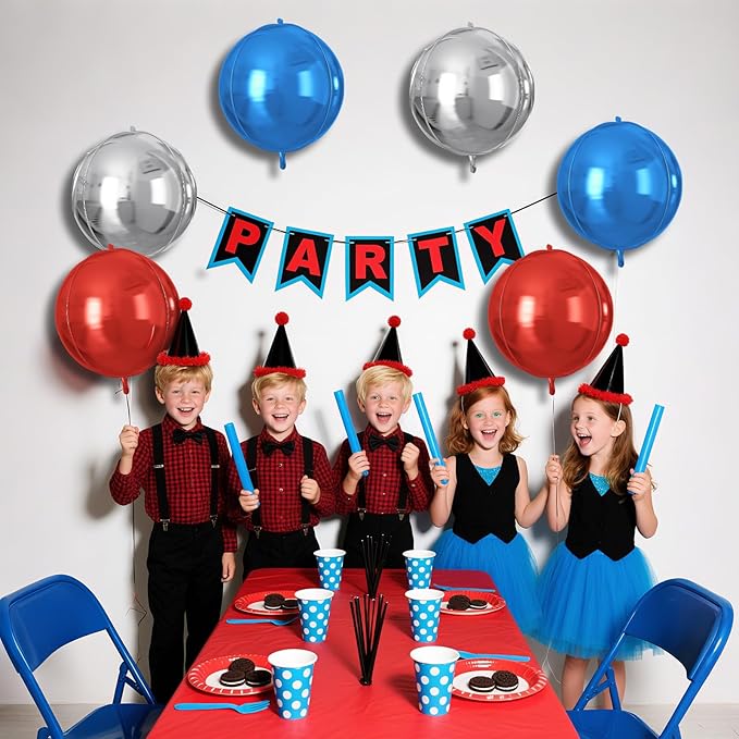 Red Blue Silver Round Foil Balloons 9 pcs,Metallic Giant 4D Round Balloons 22 Inch for Birthday Baby Shower Kids Boys Party Decorations