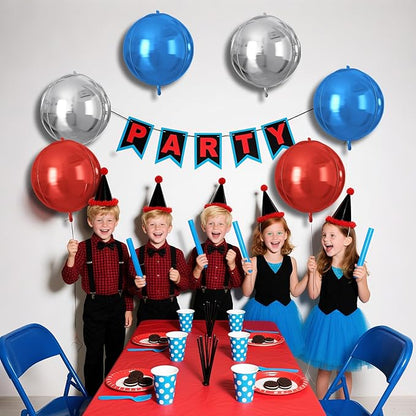 Red Blue Silver Round Foil Balloons 9 pcs,Metallic Giant 4D Round Balloons 22 Inch for Birthday Baby Shower Kids Boys Party Decorations