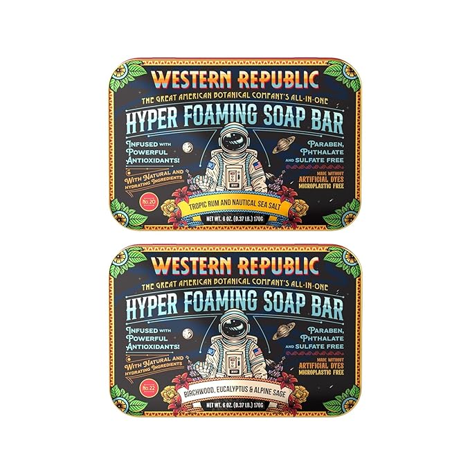 Hyper Foaming Soap Bar | Birchwood, Eucalyptus & Alpine Sage and Tropic Rum & Nautical Sea Salt | Hydrating & Anti-Aging Ingredients | (2 Pack) | Made in USA