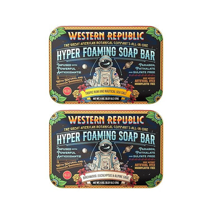Hyper Foaming Soap Bar | Birchwood, Eucalyptus & Alpine Sage and Tropic Rum & Nautical Sea Salt | Hydrating & Anti-Aging Ingredients | (2 Pack) | Made in USA
