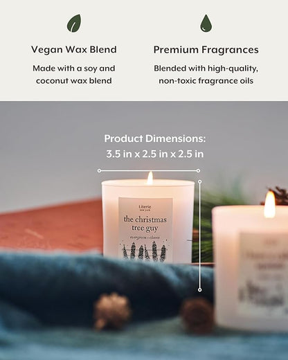 Literie NYC Inspired Scented Candle: The Christmas Tree Guy - Evergreen & Cloves Scent, 9oz, 50 Hour Burn, Vegan Soy & Coconut Blend Candle for Home Decor, Gift for Women & Men
