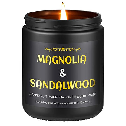Sandalwood Candle, 7 oz Scented Candle for Men, Soy Candles for Home Scented, Masculine Jar Candle for Him, 50 Hours Burning Time Mens Candle Gift for Boyfriend, Father, Birthday Present Giving