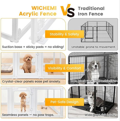 WICHEMI Portable Dog Playpen with Double Door Lock, 23.6" H Puppy Play Pen for Indoors, Portable Playpen with Suction Cup for Puppy Cat Rabbit Ferret, 12 Panels White