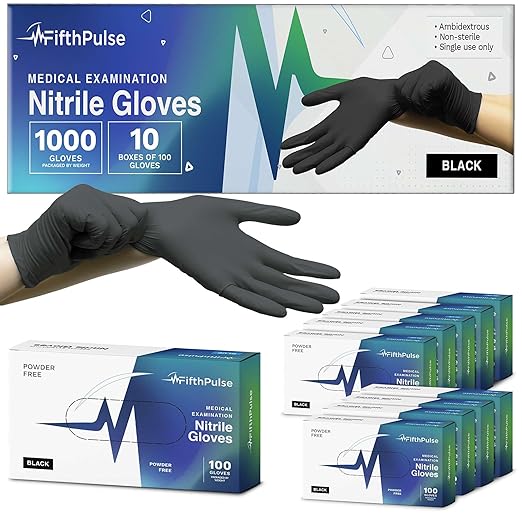 Black Large Nitrile Gloves Case of 1000 - Medical Grade - Latex-Free, Powder-Free - Disposable Nitrile Gloves - Medical Exam, Lab, and Industrial Use