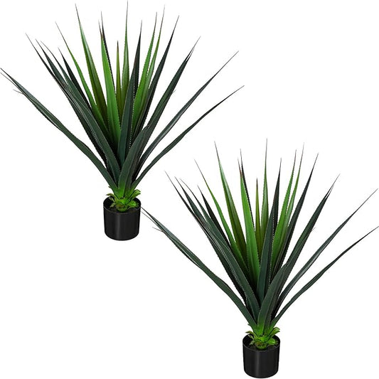 JUSTOYOU 3FT Realistic Agave Plant Artificial, Spiked Succulent Faux Agave Plants, 36" Fake Succulent Plant Outdoor UV Resistant for Patio, Front Porch, Home and Office Decor, 2pc