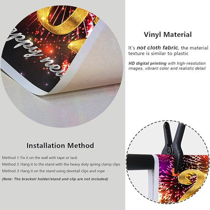YongFoto 2026 Happy New Year Backdrop 10x7ft Glorious Night Sky Fireworks Photography Background Christmas Night Festival Carnival Family Party Banquet Decor Banner Photoshoot Wallpaper Photo Booth