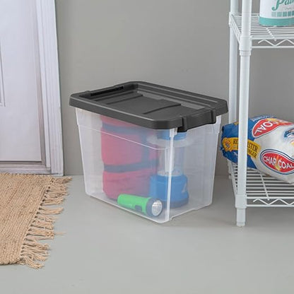 Sterilite 24-Pack Modular Stacker Box, Durable Clear Plastic Storage Bins with Latching Lids, 30 Quart - Stackable Organizing Container Boxes for Closet, Bathroom, and Office