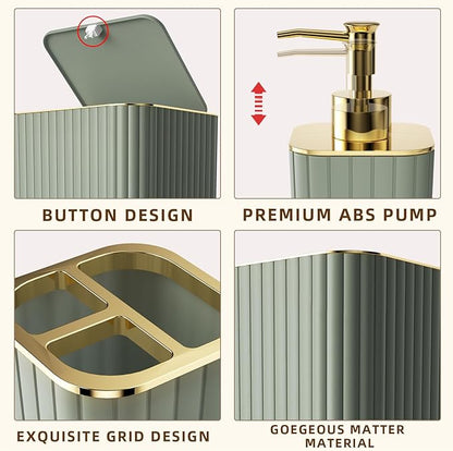 Bathroom Accessories Set - Gorgeous Bathroom Set, 10PC Sage Green Bathroom Accessory Set, Toilet Brush, Trash Can & Soap Dispenser