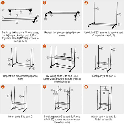 Double Rods Clothes Rack, Rolling Clothing Rack for Hanging Clothes, Sturdy Metal Wardrobe Rack Garment Rack, Closet Organizer with Storage Shelf for Clothes Shoes Organization (White)