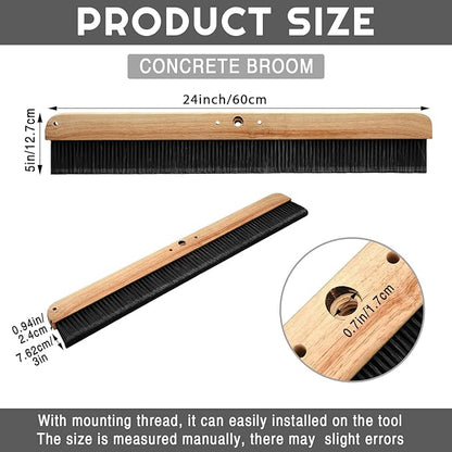 1 Pack 24 Inches Black Concrete Broom Finishing Without Handle Wood Backed Brush with Mounting Threads for Concrete Finishes Hard Floors Yards
