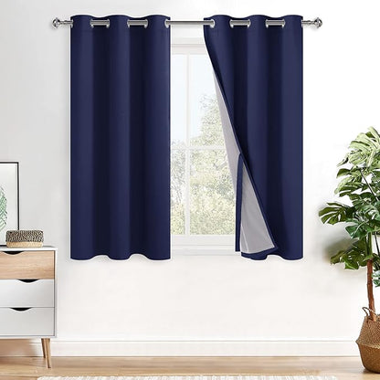XWZO 100% Blackout Curtains 54 Inches Long with Tiebacks- Heat and Full Light Blocking, Thermal Insulated Window Panels with Grommets for Bedroom/Nursery, Navy Blue, W42 x L54, Set of 2 Draperies