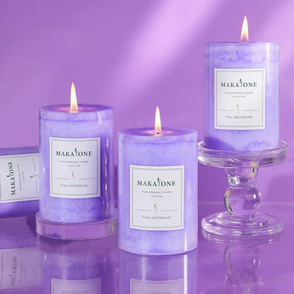 4 Pcs Purple Lavender Scented Pillar Candles, 60 H Long Burning, Natural Essential Oils,2.8x4in Non-Toxic & Smokeless,Calming Aromatherapy for Bedroom Sleep Aid/Bath SPA/Office Stress Relief