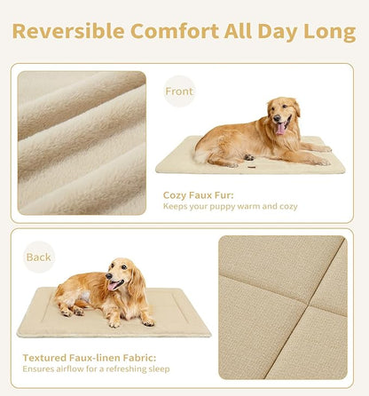 Made4Pets Dog Crate Pad Bed for Medium Large Dogs, Washable & Reversible, Anti-Slip Kennel Mat for Cozy Sleeping, Soft Fluffy Dog Bed for Indoor & Outdoor Use, 35"x23", Beige