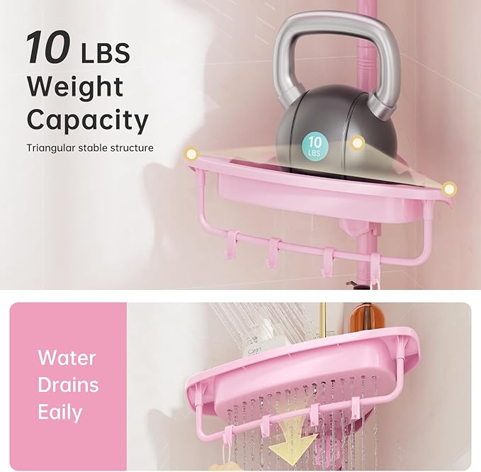 Sturdy Pink Corner Shower Caddy - 4 Tier Adjustable Organizer, Rustproof Stainless Steel, 32-122 Inch
