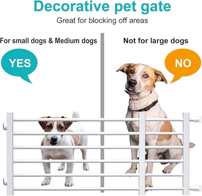 Maerd Short Dog Gates for Doorways,Dog Gate to Step Over,Retractable Puppy Gate for Stairs Indoor with Door,15.7Inch Doggy Gate,Silver and White Pet GATE (White, L)