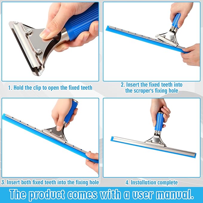 Leinuosen 6-30ft High Window Cleaning Kit with Titanium Alloy Extension Pole 2 in 1 Window Squeegee Scrubber Washable Dust Brush Tools for Indoor Outdoor High Windows Roof Ceilings Wall Car Glass