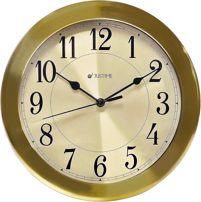 JUSTIME 8.5 inch Brushed Metal Water Resistant Wall Clock, Special for Small Space, Office, Boats, RV (WM86-BN-R Brushed Bronze)