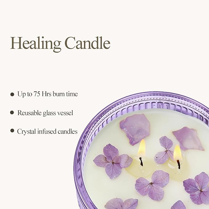 Chloefu LAN Purple Crystal Candles Lilac & Violet Candle for Home Scented, Non-Toxic, Unique Meditation Spiritual Gifts, 14 oz, Valentines Day Gifts for Her Mom Friends Wife Sister Stocking Stuffers