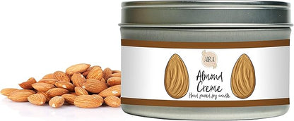 Aira Soy Candles - Organic, Kosher, Vegan, Tin Candle w/Therapeutic Grade Essential Oil Blends - Hand-Poured 100% Soy Candle Wax - Paraffin Free, Burns 60+ Hours - Almond Creme - 8 Ounces