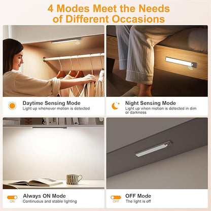Gritin 10.2inch Under Cabinet Lighting Rechargeable -84 LED Super Bright,3-Color& 5 Level Brightness,4 Modes,Motion Sensor, Long Lasting- Easy Installation Magnetic Closet Lights -2 Pack-Bronze