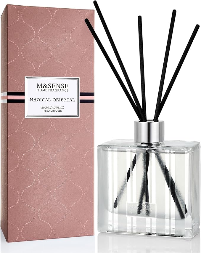 M&SENSE Lavender Lemon Reed Diffuser Set - 7.04oz Magical Oriental Scent Diffusers for Home with Sticks, Shelf Air Freshener for Bedroom Bathroom Office Decor