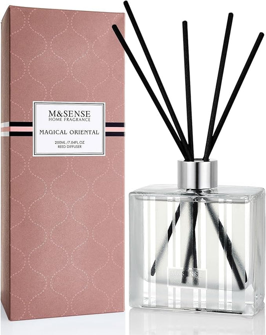 M&SENSE Lavender Lemon Reed Diffuser Set - 7.04oz Magical Oriental Scent Diffusers for Home with Sticks, Shelf Air Freshener for Bedroom Bathroom Office Decor