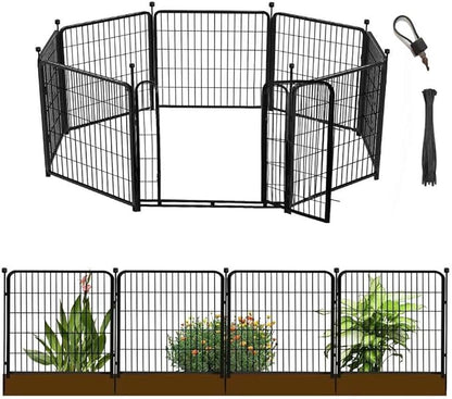 32 in(H) Decorative Garden Fence with Gate, 8 Panels Total 17.7 Ft(L) Heavy Duty Iron Animal Barrier Fence for Yard,Suitable for Indoor Pet Or Outdoor Dog Fencing, Garden Border Fence